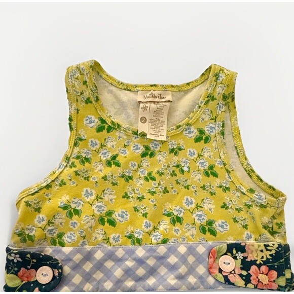 Matilda Jane Yellow Lovely Paradise Tank Dress Size 2 Palm Trees Blue Green - Picture 2 of 5